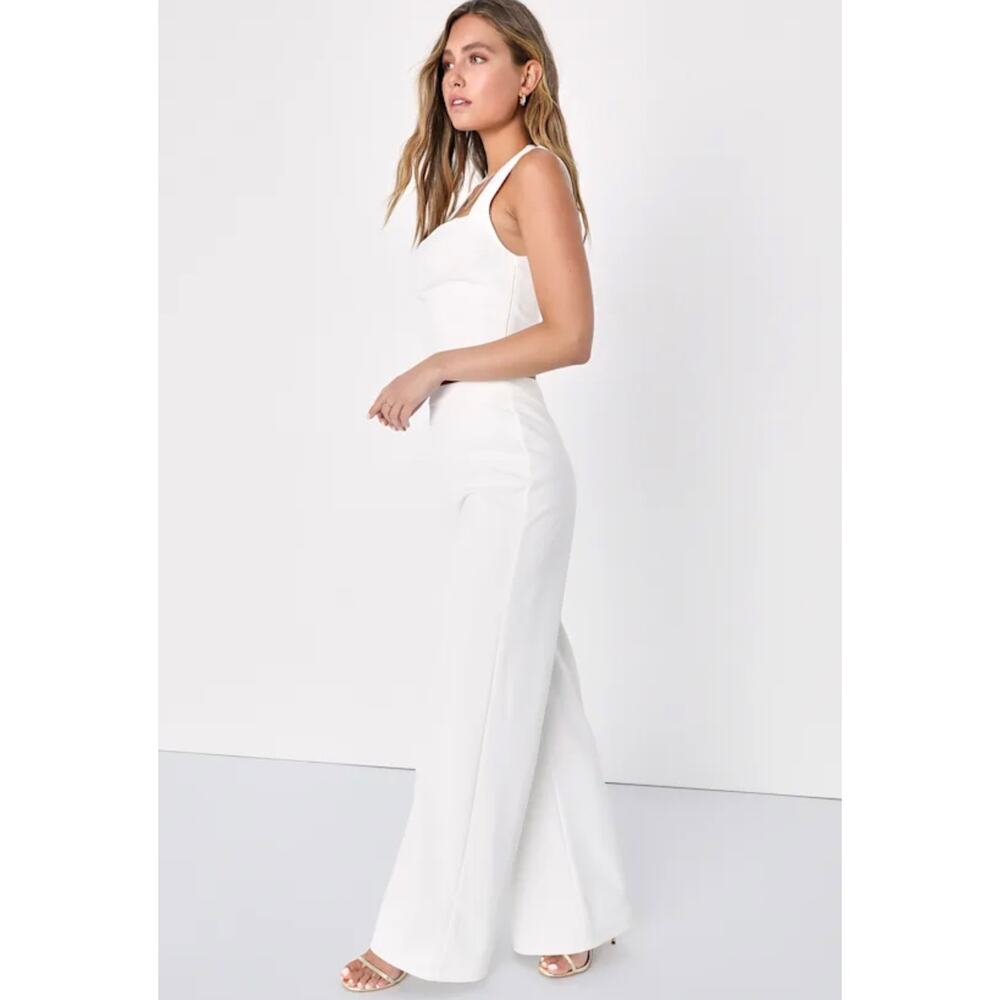 Lulus Enticing Endeavors White Two-Piece Jumpsuit - Wide Leg Bridal Set Size M - Picture 2 of 16